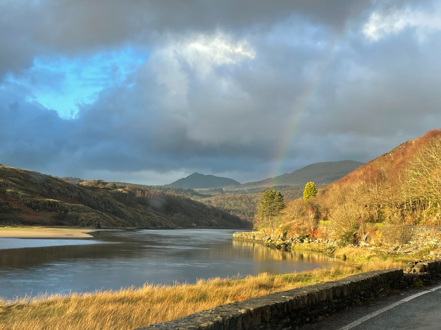Rainbow arching over the Dwyryd estuary